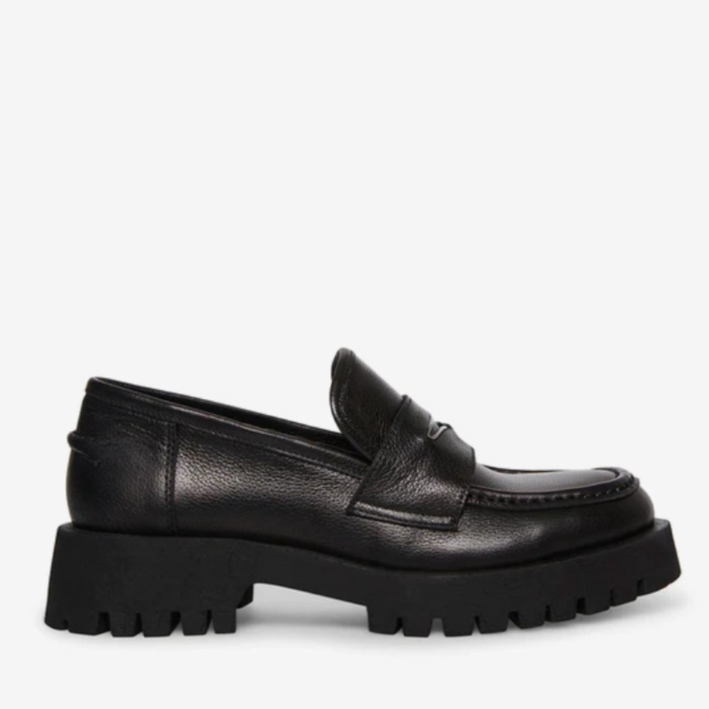 Lawrence Black Leather Steve Madden Chunky Loafers